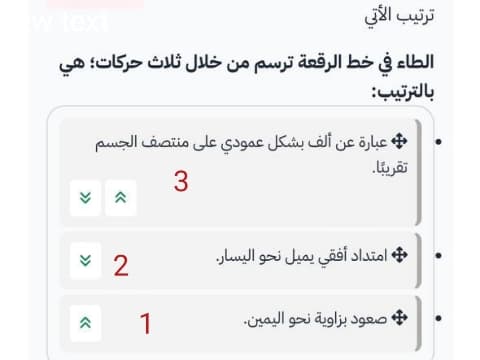 ترتيب خطوات رسم حرف الطاء في خط الرقعة من خلال ثلاث حركات تعليمية للطلاب داخل درس لغتي العربية